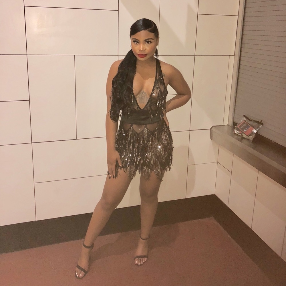 Fringed Sequined Halter Dress